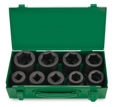 Набор ударных головок 1" 24-41 мм и футорки 17,19 и 21 мм, 9 предметов TOPTUL GDAD0901