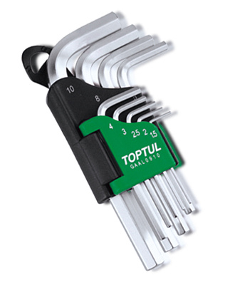 Набор шестигранников Г-образных 1,5-10 мм, короткие, 9 пр. TOPTUL