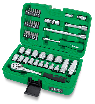 Набор головок и аксессуаров 3/8" 6-гранных 6-22 мм, 45 предметов TOPTUL GCAI4501